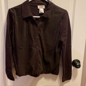 Talbot’s button sweater with merino wool and polyester front panels